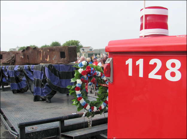 Avalon fire truck and memorial wreath stand - World Trade Center Remembrance